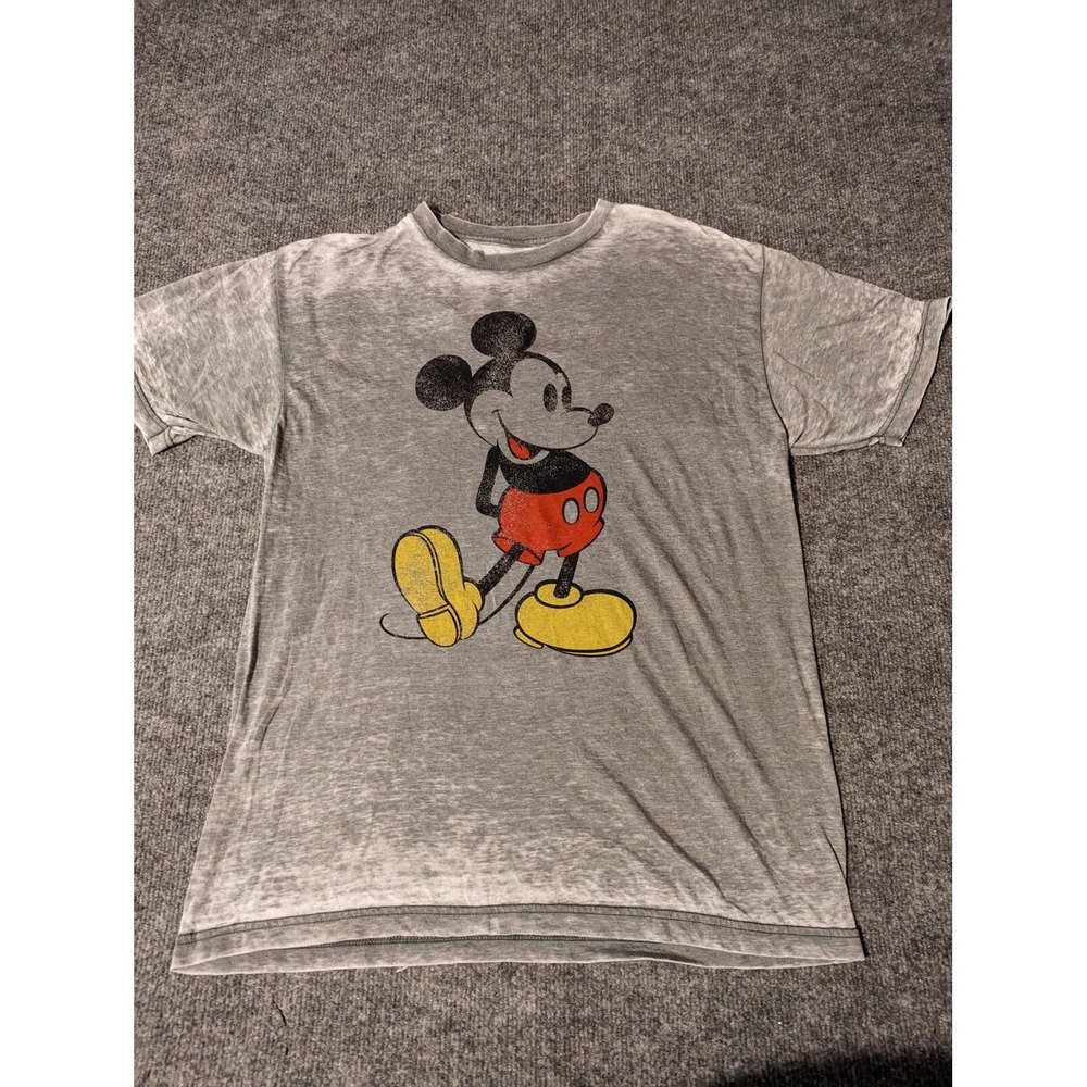 Mickey Mouse Disney T-Shirt Men Medium Grey Distressed Burnout Vintage Look Soft